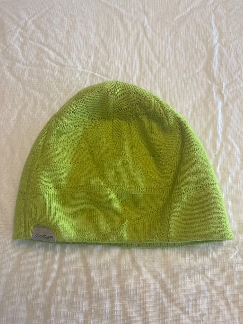 Spyder Lime Knit Beanie with Spider Logo Unisex OS Like New